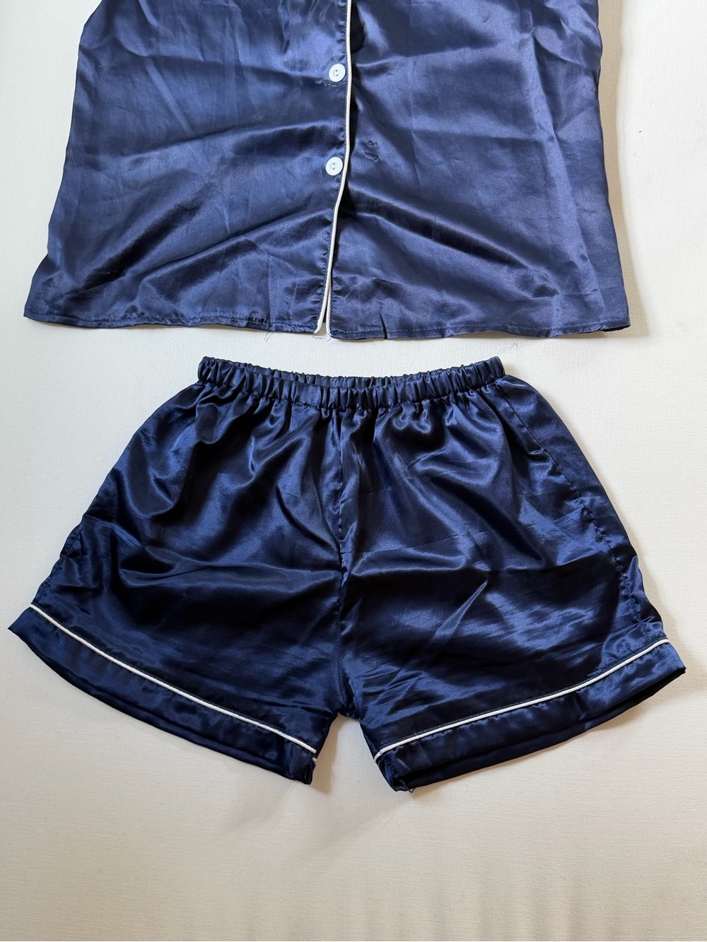 Navy Satin Pajama Set with Contrast Piping - Picture 4 of 8